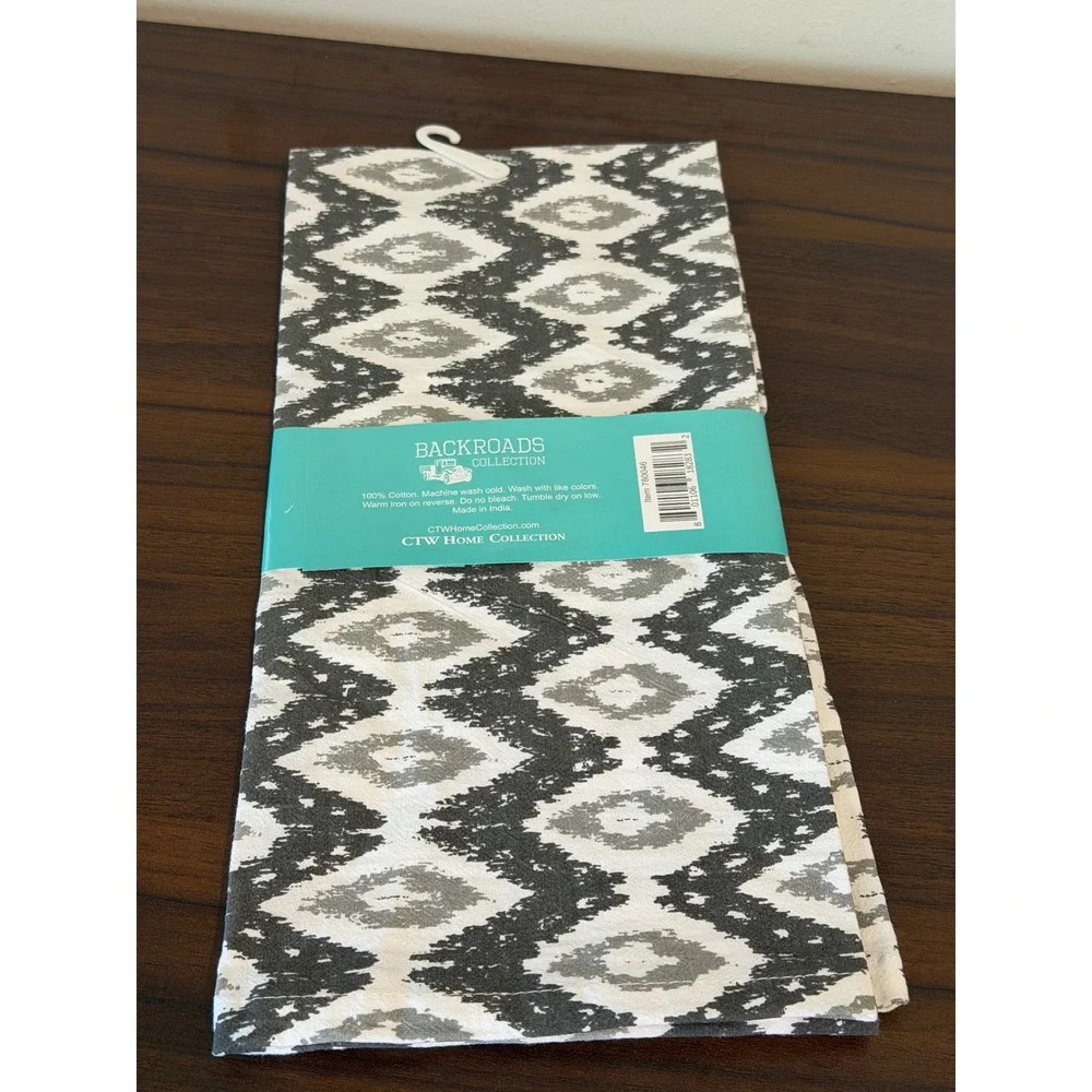 CTW Home Collection Backroads Boho Vintage Tea Towel Black White Ikat Cotton